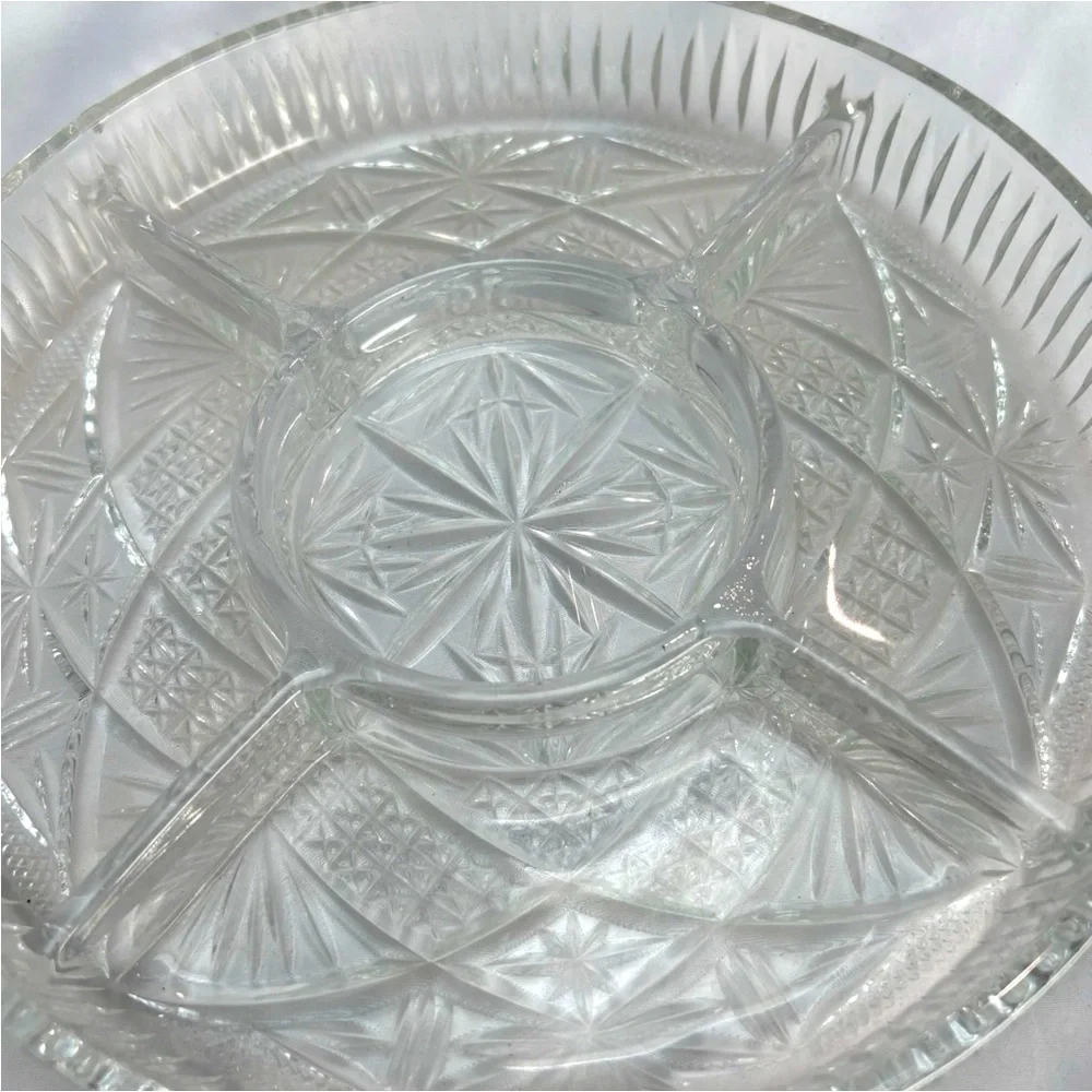 Vintage Libbey Clarion Divided Serving Dish Tray Clear Glass 9”